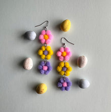 Load image into Gallery viewer, Pink/Yellow/Purple Fuzzy Daisy Earrings - MARCH