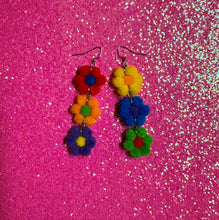 Load image into Gallery viewer, Rainbow Fuzzy Daisy Earrings - JUNE