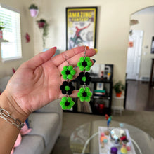 Load image into Gallery viewer, Lime Green/Black/Lime Green Fuzzy Daisy Earrings - JULY