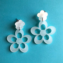 Load image into Gallery viewer, GLOW IN THE DARK Aqua Double Flower Earrings