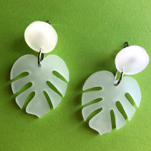 Load image into Gallery viewer, GLOW IN THE DARK Aqua Monstera Leaf Earrings