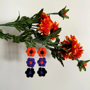 Orange/Purple/Black Fuzzy Daisy Earrings - SEPTEMBER