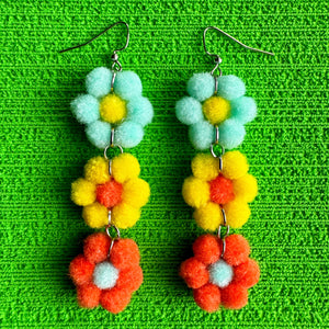 Blue/Yellow/Orange Fuzzy Daisy Earrings - JANUARY