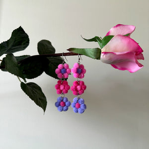 Pink/Raspberry/Purple Fuzzy Daisy Earrings - APRIL