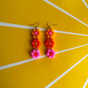 Orange/Blood Orange/Pink Fuzzy Daisy Earrings - MAY