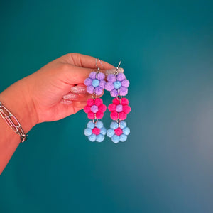 Purple/Pink/Blue Fuzzy Daisy Earrings - AUGUST