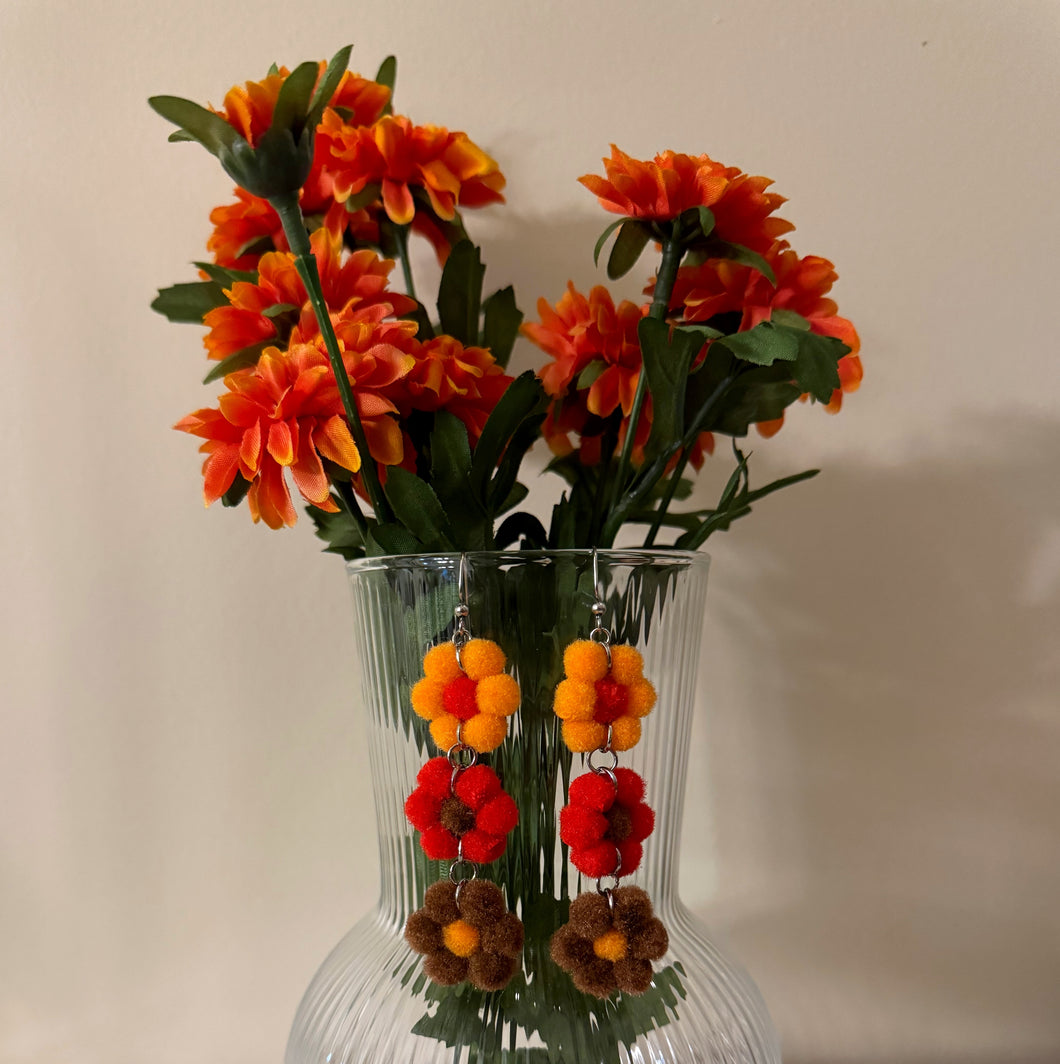 Orange/Red/Brown Fuzzy Daisy Earrings - OCTOBER