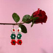 Load image into Gallery viewer, White/Green/Red Fuzzy Daisy Earrings - NOVEMBER
