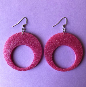 Sparkly Pink Mod Hoop Earrings