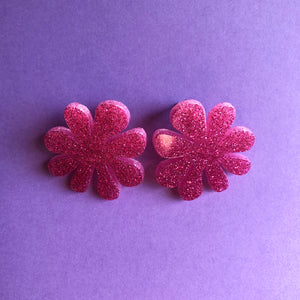 Sparkly Pink Doodle Flower Earrings