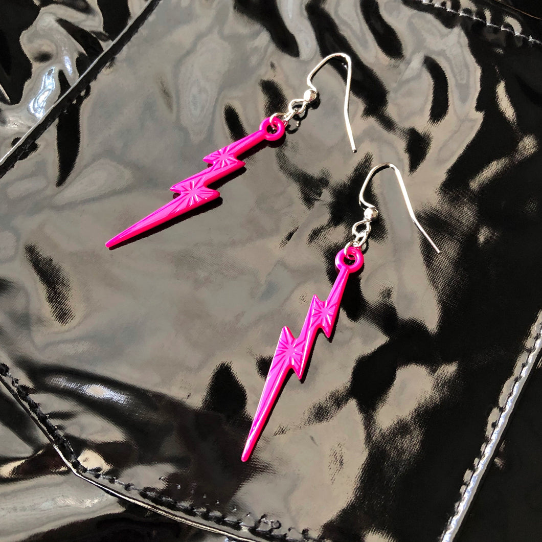 Hot Pink Lightning Bolt Earrings