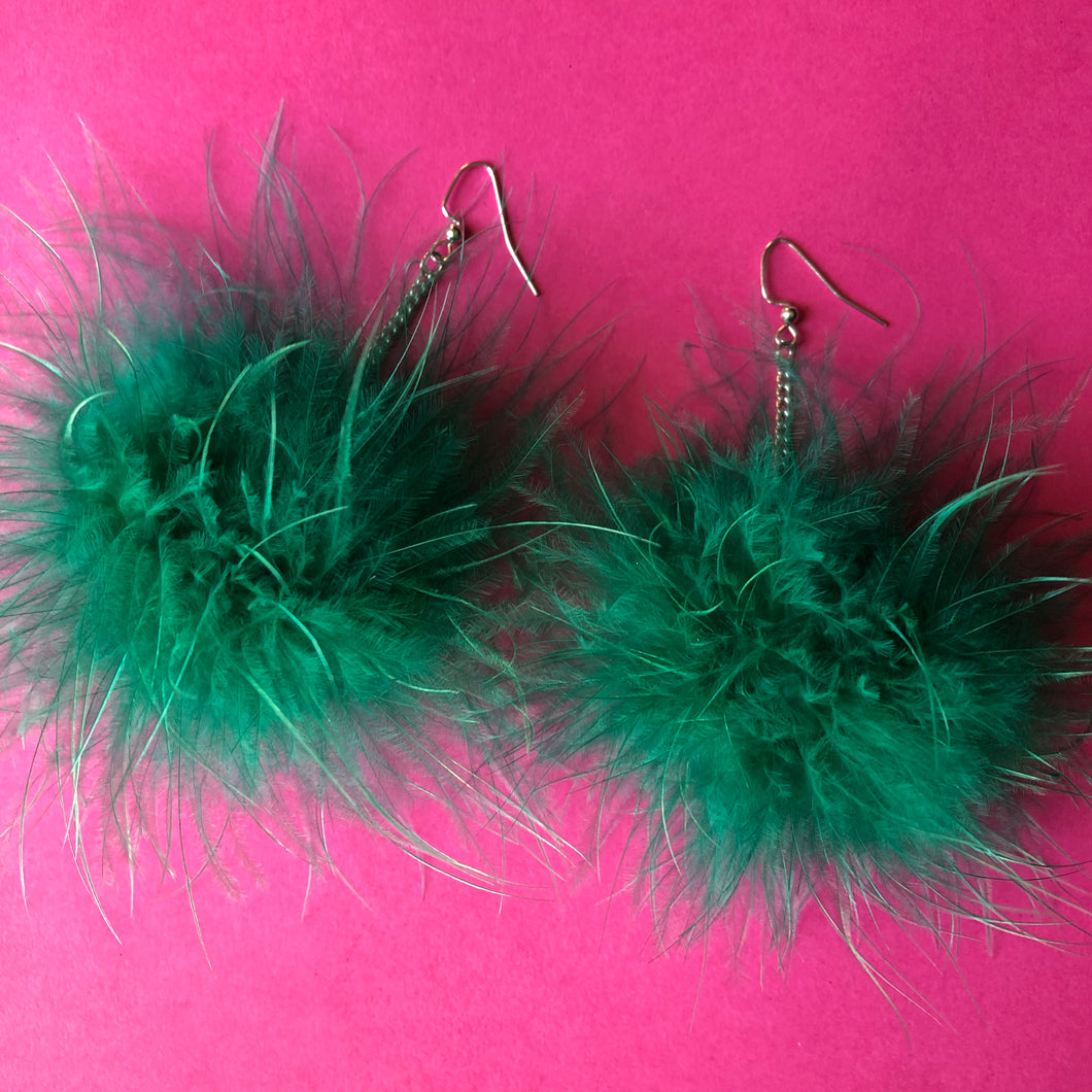 Hunter Green Fluffy Earrings