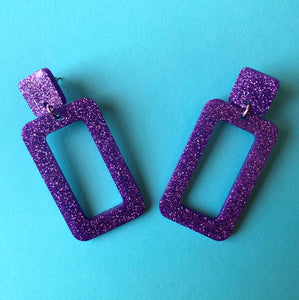 Sparkly Purple Rectangle Earrings