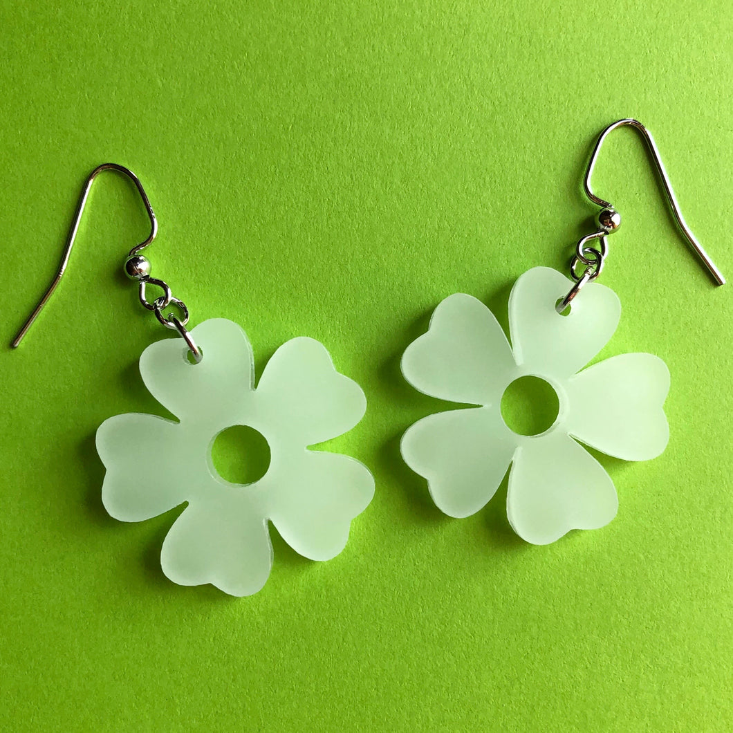 GLOW IN THE DARK Aqua Flower Earrings