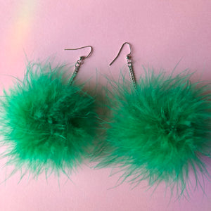 Emerald Green Fluffy Earrings