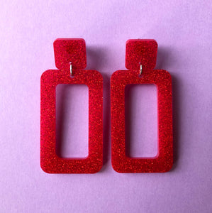 Sparkly Red Rectangle Earrings