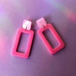 Glittery Pink Rectangle Earrings