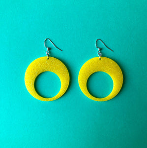 Sparkly Yellow Mod Hoop Earrings