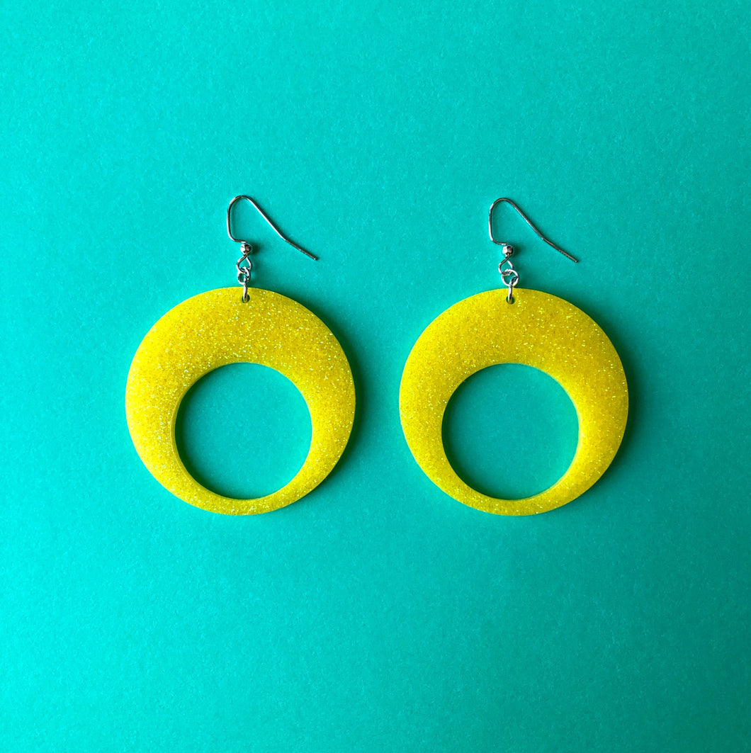 Sparkly Yellow Mod Hoop Earrings