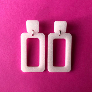 Sparkly White Rectangle Earrings