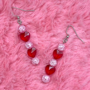 Pink Quartz and Red Heart Dangles