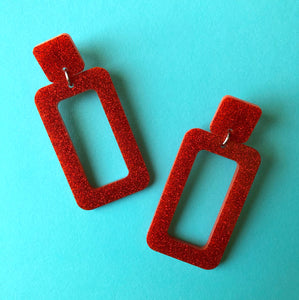 Sparkly Rust Orange Rectangle Earrings