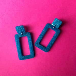 Glittery Blue Rectangle Earrings