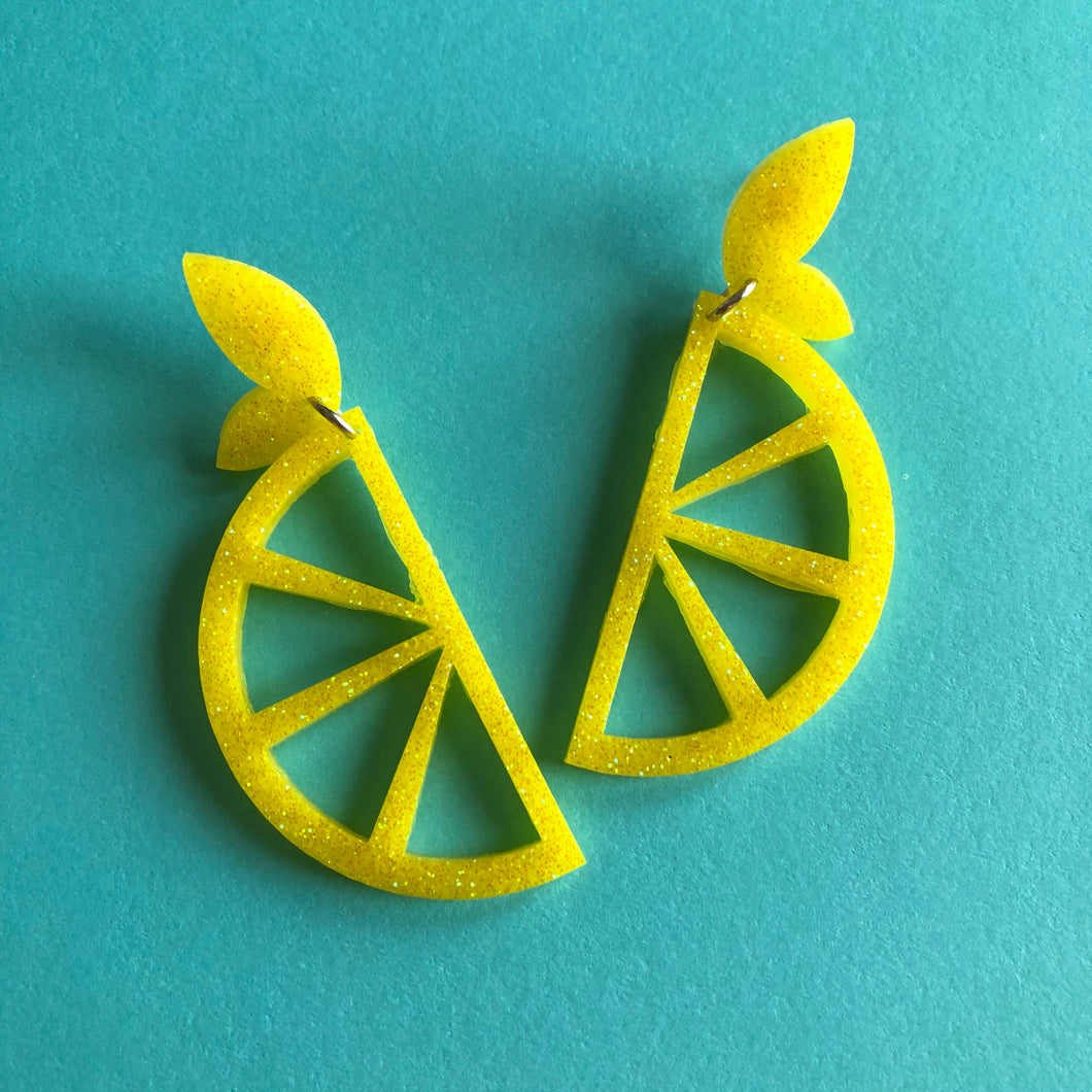 Glittery Lemon Wedge Earrings