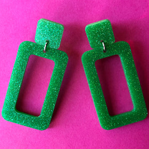 Glittery Green Rectangle Earrings