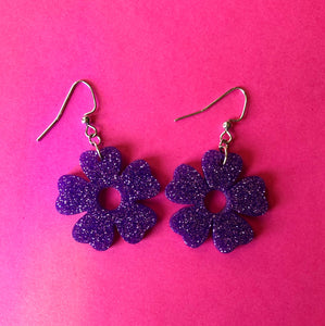 Sparkly Purple Flower Earrings