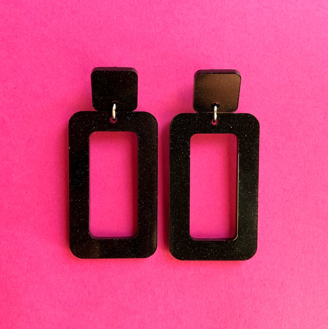 Sparkly Black Rectangle Earrings