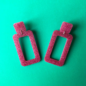 Sparkly Pink Rectangle Earrings