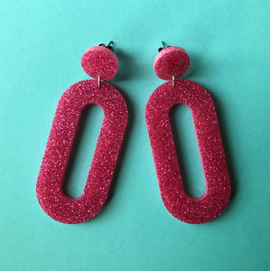 Sparkly Pink Oval Earrings