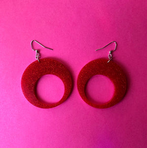 Sparkly Red Mod Hoop Earrings