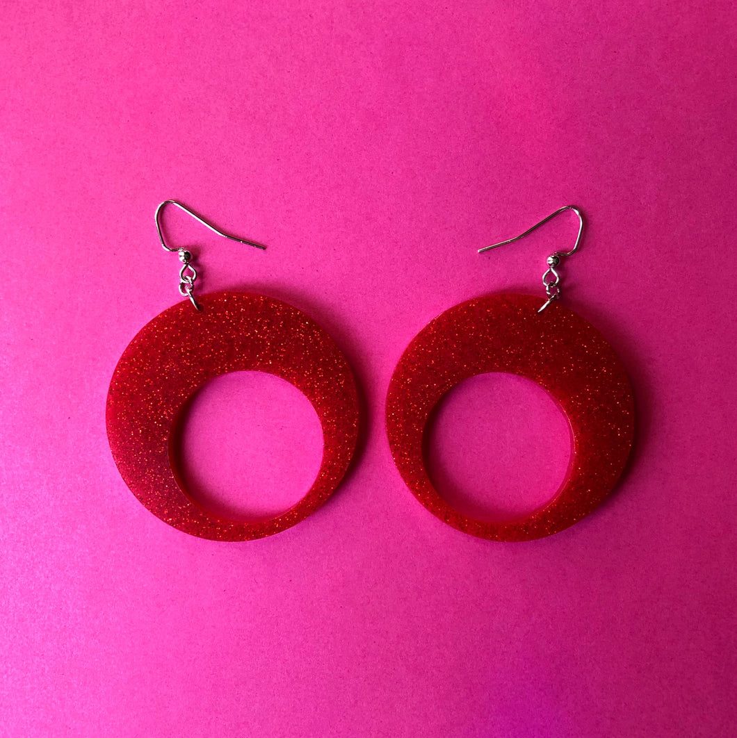 Sparkly Red Mod Hoop Earrings