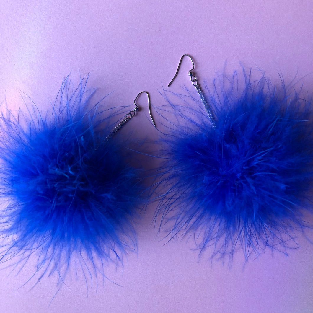 Royal Blue Fluffy Earrings