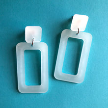 Load image into Gallery viewer, GLOW IN THE DARK Aqua Rectangle Earrings
