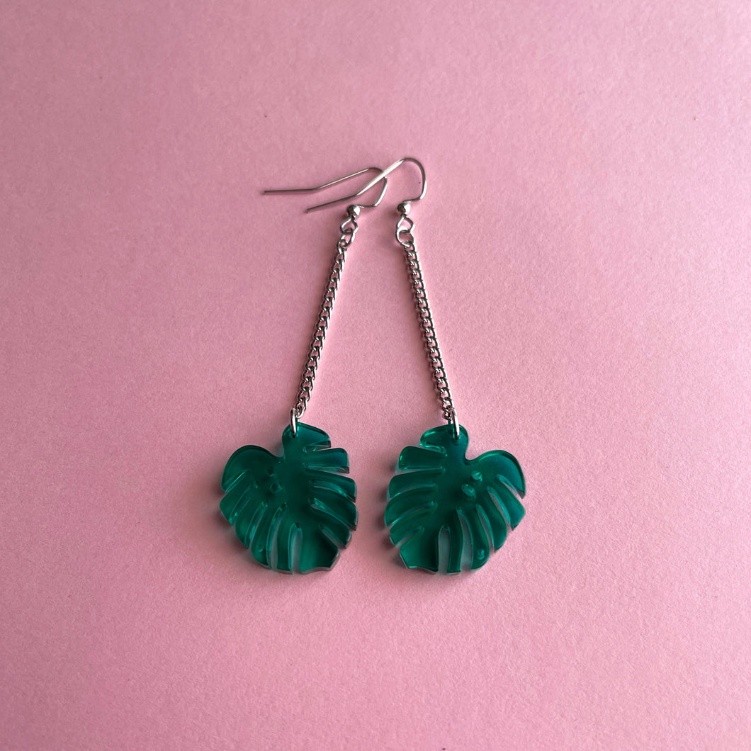 Transparent Monstera Leaf Earrings