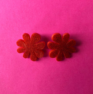 Sparkly Rust Orange Doodle Flower Earrings