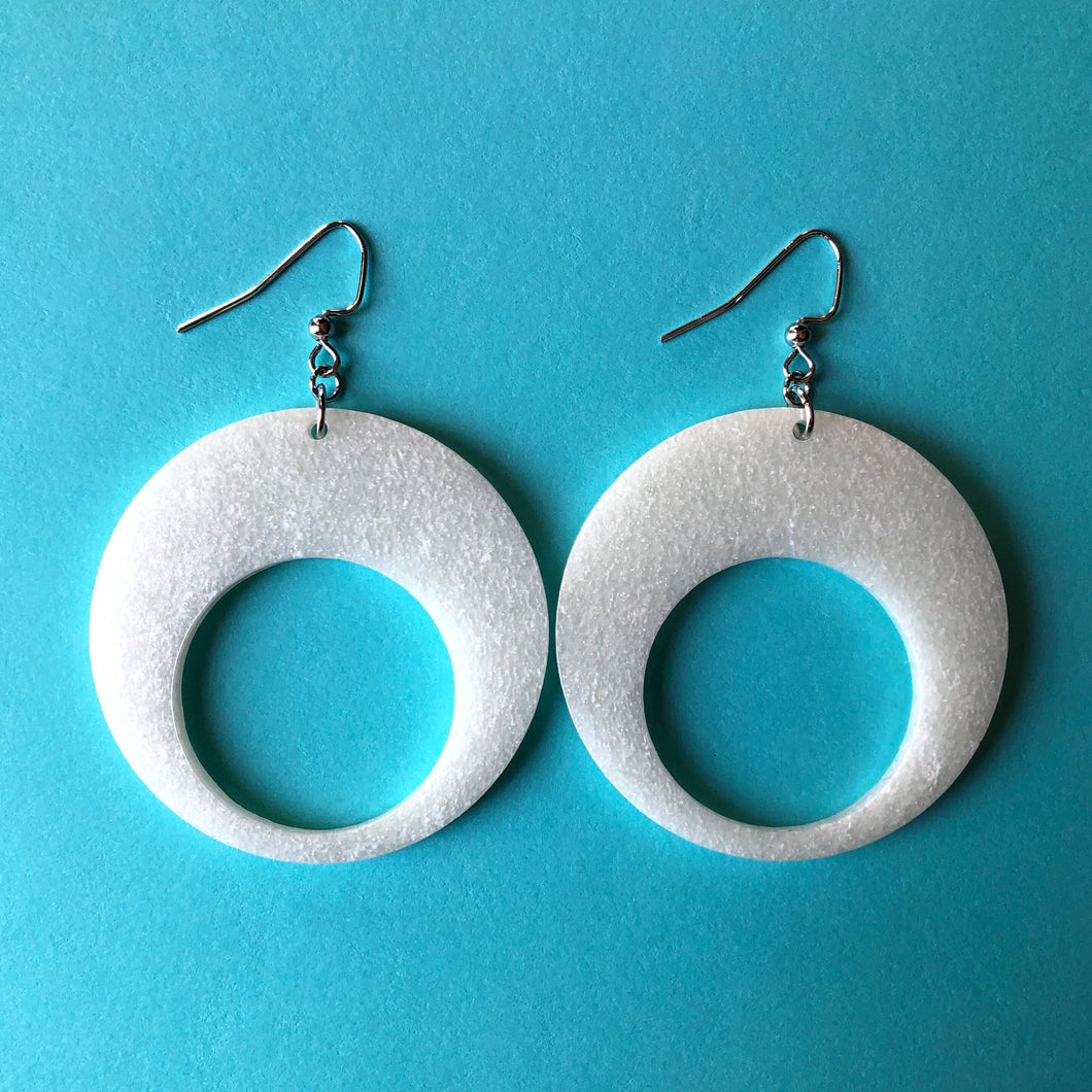 Sparkly White Mod Hoop Earrings