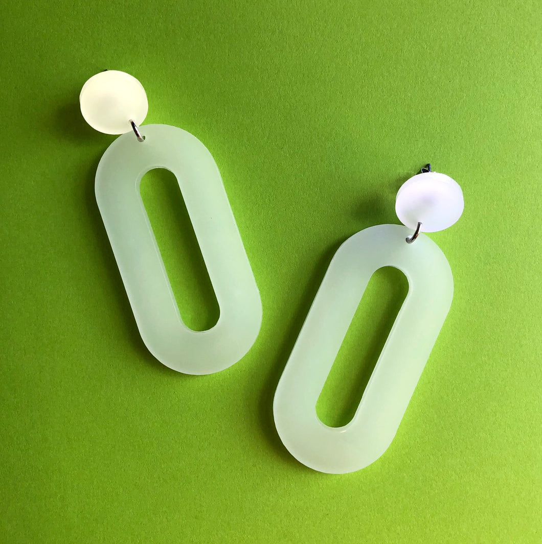 GLOW IN THE DARK Aqua Oval Earrings