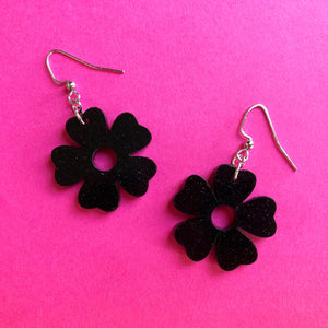 Sparkly Black Flower Earrings