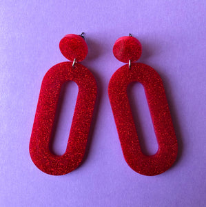 Sparkly Red Oval Earrings