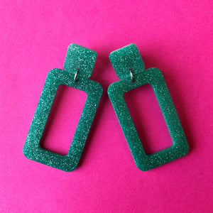 Glittery Turquoise Rectangle Earrings