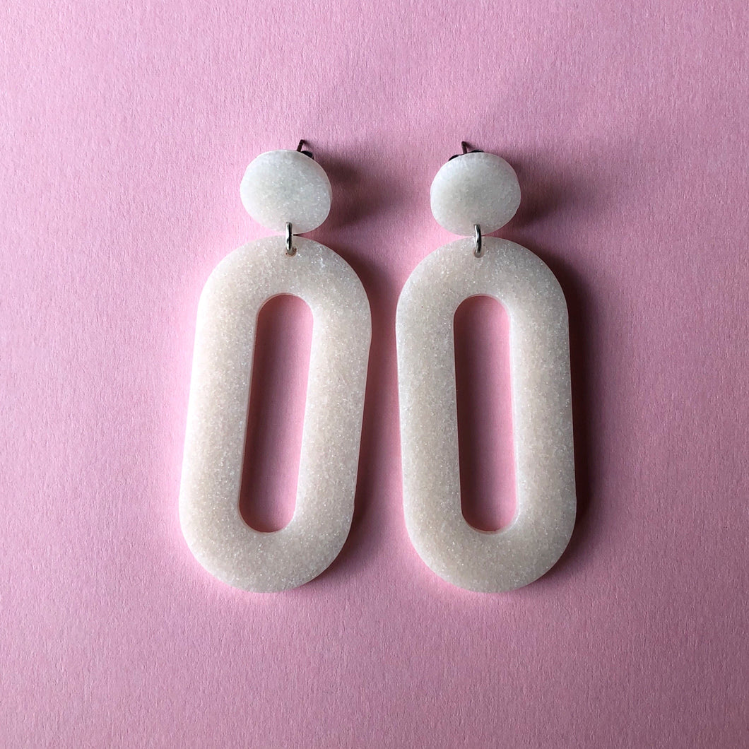 Sparkly White Oval Earrings