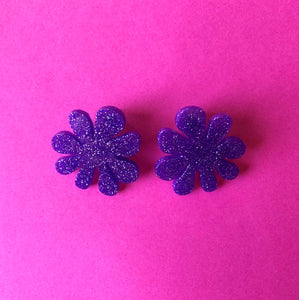 Sparkly Purple Doodle Flower Earrings