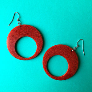 Sparkly Rust Orange Mod Hoop Earrings