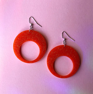 Glittery Orange Mod Hoop Earrings