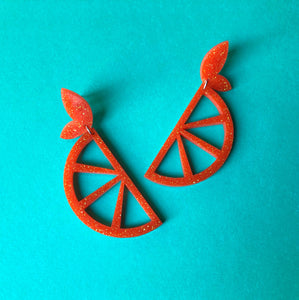 Glittery Orange Wedge Earrings