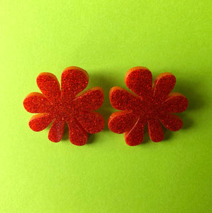 Sparkly Rust Orange Doodle Flower Earrings